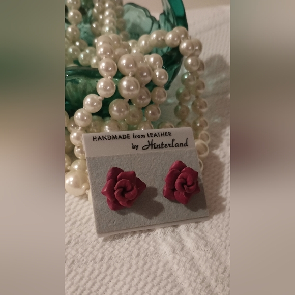 Handcrafted Leather Rose Earrings - Picture 13 of 16